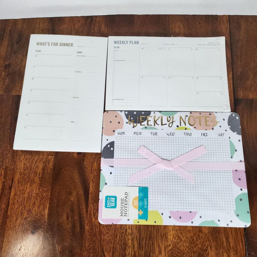 Weekly Planner Dinner Mouse Notepad Lot of 3